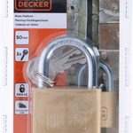 BLACK+DECKER Sárgaréz lakat, normál kengyellel 50mm, 3db kulccsal 2,5x9,7x19,2cm 275gr thumbnail 3