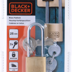 BLACK+DECKER Sárgaréz lakat, hosszított kengyellel, 25mm, 3db kulccsal 2,1x9,7x19,2cm 81gr thumbnail 4