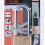 BLACK+DECKER Sárgaréz lakat, hosszított kengyellel, 45mm, 3db kulccsal 2,3x9,7x19,2cm 181gr thumbnail 4