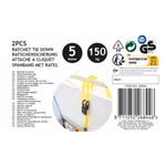 DUNLOP Racsnis heveder 2db 150kg teherbírás 5m 25mm TÜV/GS  thumbnail 2