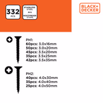 BLACK+DECKER Csavar szett 332db (keresztfejű facsavar) PVC dobozban (BXCHSF7049) thumbnail 2