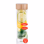 ALPINA Tároló boroszilikát üveg 450ml; Đ7 x23cm bambusz tetővel; teaszűrővel, hordozható, szigetelő tokkal  thumbnail 4