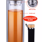 ALPINA Tároló boroszilikát üveg 450ml; Đ7 x23cm bambusz tetővel; teaszűrővel, hordozható, szigetelő tokkal  thumbnail 7