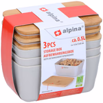 ALPINA Tárolódoboz 3 darab, 0,5L 6,6x13x8cm, műanyag, bambusz tetővel  thumbnail 1