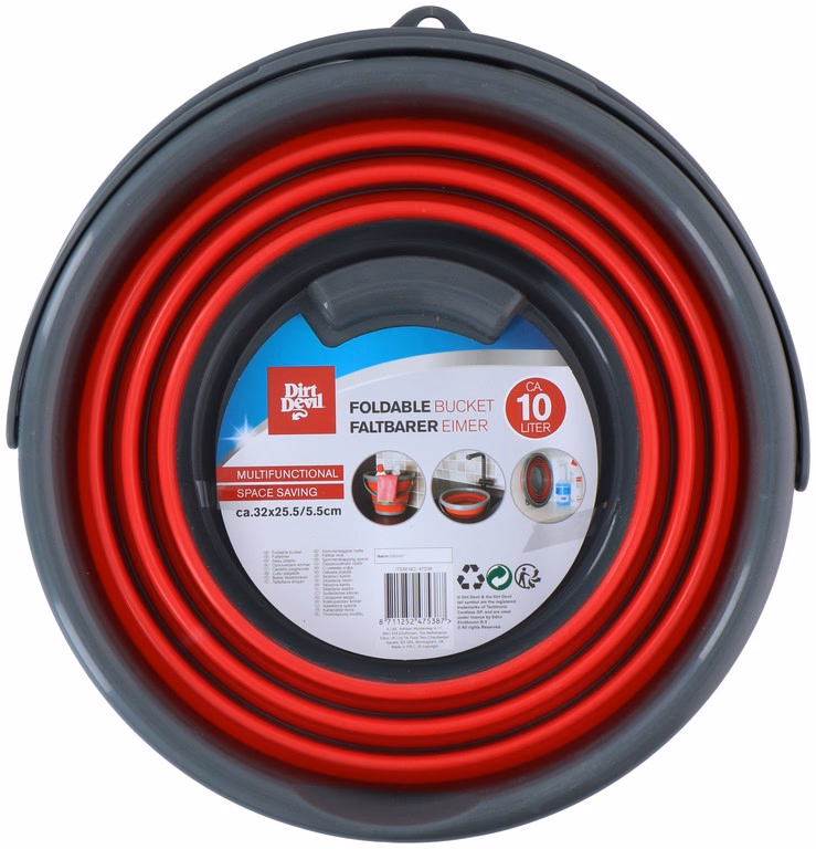 DIRT DEVIL Összenyomható vödör fogantyúval, 10L 32x24,5/5,5cm, bordó - Image 1 of 4