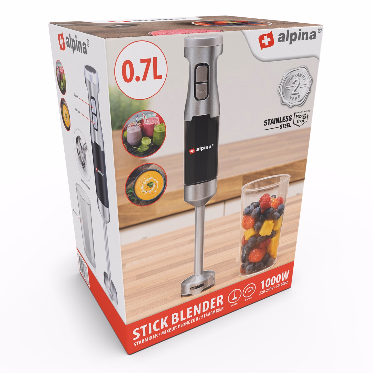 ALPINA Botmixer 1000W, 2 sebbeség, 700ml-es mérőpohárral - Image 1 of 8