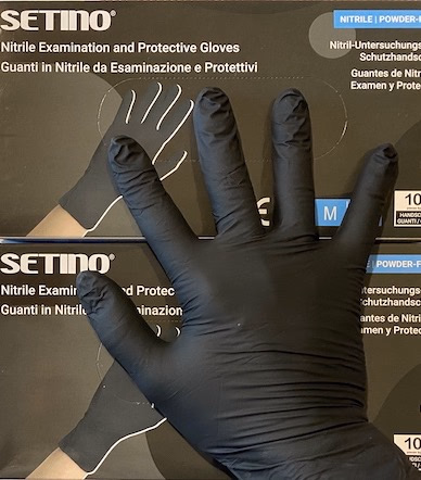 SETINO fekete Nitril púdermentes vizsgálókesztyű, 5.0 g, 100/doboz, M méret - Image 1 of 7