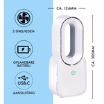 LIFETIME AIR Akkumulátoros ventilátor, lapát nélküli, 30x9x4cm LED világítással, fehér thumbnail 2