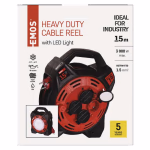 EMOS kültéri kábeldob IP44 4 aljzat 15m 1,5 mm², gumi-neoprén, 230V, LED fényvisszaverővel thumbnail 7