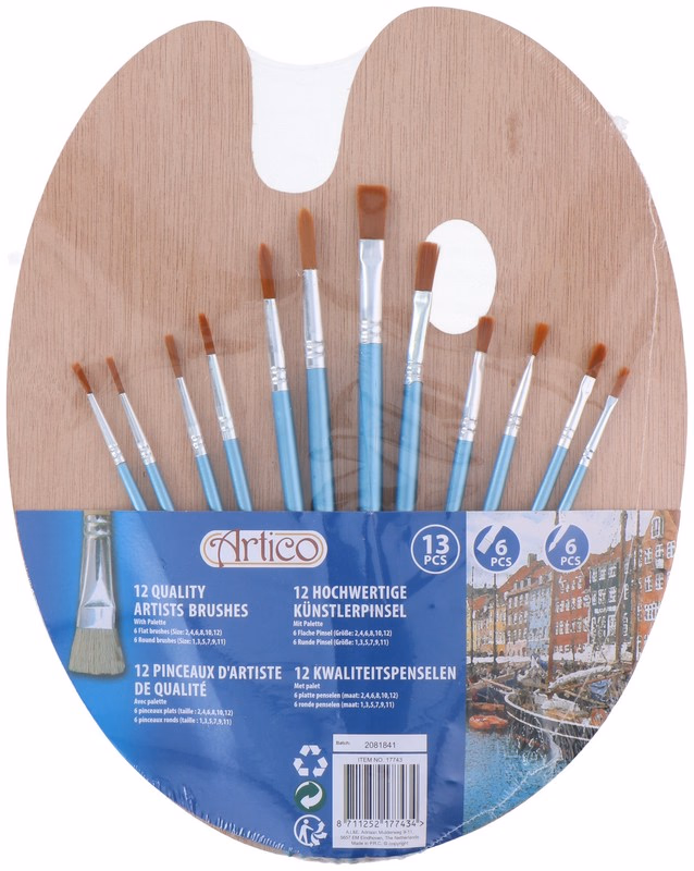ARTICO ecset készlet 13 részes 6 x kerek / 6 x lapos + 1 paletta - Image 1 of 4