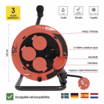 Kültéri kábeldob 25 m / 4 aljzat / fekete / gumi / 230V/400V / 1,0 mm2 thumbnail 3