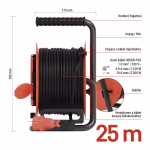 Kültéri kábeldob 25 m / 4 aljzat / fekete / gumi / 230V/400V / 1,0 mm2 thumbnail 4