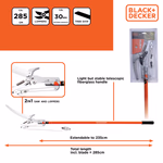 BLACK+DECKER teleszkópós ágvágó (max 30mm) és fűrész, 285cm, 2,236kg thumbnail 2