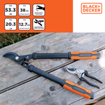 BLACK+DECKER vágó szett - Ágvágó (mellévágó 53cm, max 38mm) + metszőolló (23cm, max 12,7mm) 