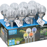 GRUNDIG Kerti SOLAR lámpa leszúrható, üvegbúrás, INOX, 1 RGB LED 8x34cm 600mAh AAA disp(12) 