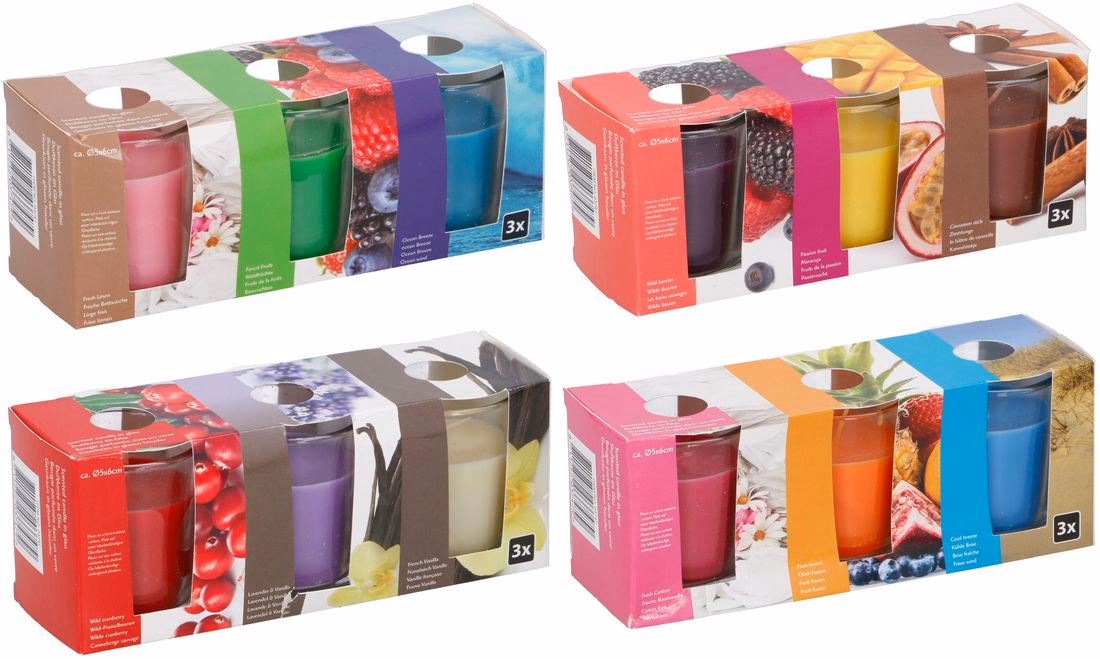 ARTICASA Illatgyertya üvegben 3 darab. 5*6cm, 375gr, 4 féle - - Image 1 of 5