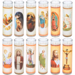 Gyertya 5,6x20cm üvegben szentképpel 12 féle 20 óra égési idő thumbnail 2