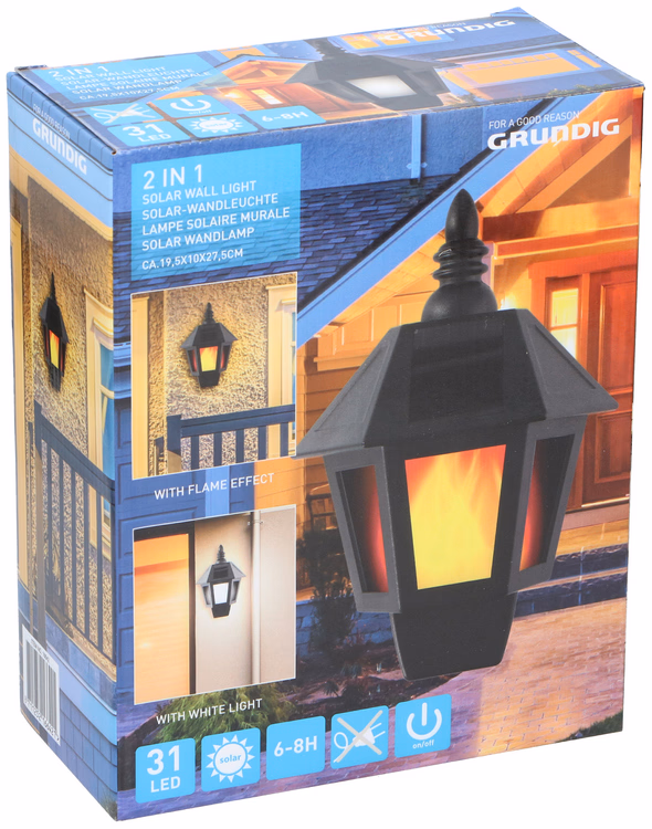 GRUNDIG Kerti SOLAR lámpa fali KANDELLÁBER 20x10x27,5cm 600mAh 1xAA 30SMD LED meleg fehér - Image 1 of 2