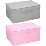 Tároló doboz 39x29x19cm tetővel, 2 színben pink/szürke
