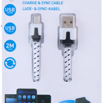 GRUNDIG Kábel USB - Micro USB 2mtr fehér/fekete stripe nylon thumbnail 1