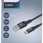 PHILIPS Type-C / USB-A Töltő- és adatkábel 2m, fonott - fekete thumbnail 1