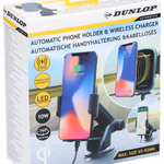 DUNLOP Telefontartó és töltő vezeték nélküli 10W Qi 8x12x22cm auto open/close