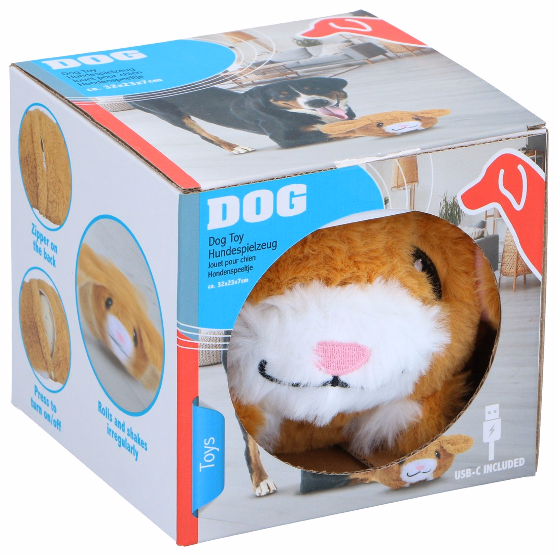 PET TOYS Kutyajáték plüss gurulós, random írányú mozgással; USB-s; 12.5x12.5x17cm 150g - Image 1 of 4