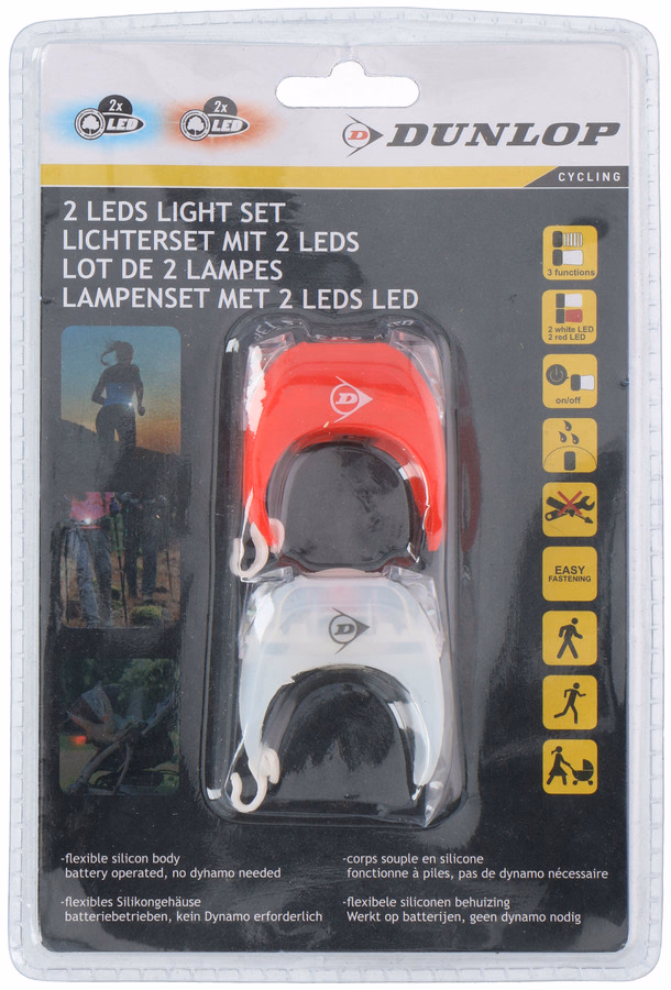 DUNLOP kerékpár lámpa szett 2LED 3 funkciós szilikon elemmel (2x2032) - Image 1 of 4