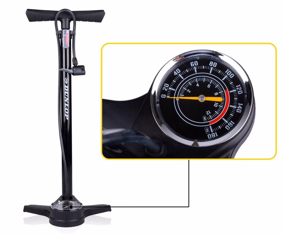 DUNLOP álló nyomásmérős kerékpár pumpa, max 12 bar, Presta-és Schrader - Image 1 of 8