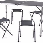 CAMP ACTIVE Kemping szett: összehajtható asztal 120x60cm alu váz és MDF lap állítható magasság 70/62/55cm és 4 db szék kb.36x27x45cm thumbnail 2