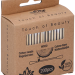 TOUCH OF BEAUTY pamut-fa fültisztító pálcika papírdobozban, 100%-ban természetes anyagokból, 200 darab thumbnail 1