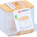 ALPINA Fültisztító-pálcika tartó, műanyag+bambusz tető. 8,8x7,5x7cm  thumbnail 1