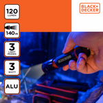 BLACK+DECKER Elemlámpa LED 120lmn 140m fénysugár 3,7*13,8cm 149gr thumbnail 3