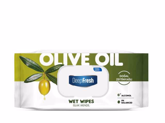 DeepFresh nedves törlőkendő 120 lapos Olive Oil, FLIPTOP (visszazárható-kupakos) - Image 1 of 1