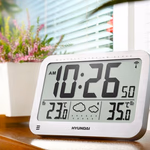 Hyundai időjárásállomás, nagy óra, ezüst
Időjárás előrejelzés, beltéri és kültéri hőmérséklet, rádió jel által vezérelt idő thumbnail 4