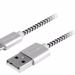 GoGen MicroUSB / USB-A Töltő és adatkábel, fonott borítás, fémes konnektorok, ezüst szín, 2m thumbnail 1