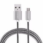 GoGen MicroUSB / USB-A Töltő és adatkábel, fonott borítás, fémes konnektorok, ezüst szín, 2m thumbnail 2