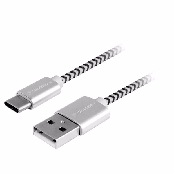 GoGEN Type-C / USB-A Töltő- és adatkábel 3 méter, textil borítás - ezüst szín - Image 1 of 2