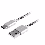 GoGEN Type-C / USB-A Töltő- és adatkábel  3 méter, textil borítás - ezüst szín thumbnail 1