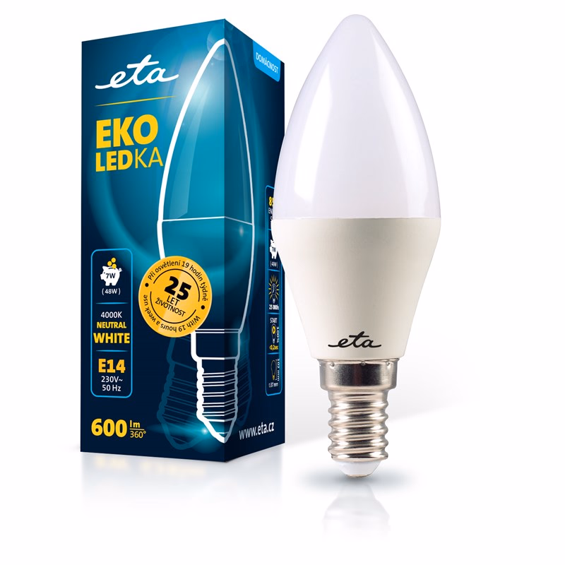 ETA ECO LED izzó gyertya formájú, E14, 7 W (48 W), 600 lm, természetes fehér
- Image 1 of 1