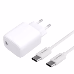 Hálózati töltő GoGEN 1x USB-C 3A, PD 20W + USB-C/USB-C kábel 1m fehér thumbnail 1