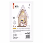 LED dekoráció, fa – házikó hóemberekkel, 28,5 cm, 2x AA, beltéri, meleg fehér, időzítő thumbnail 3