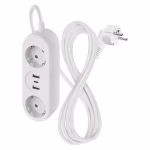 Emos Hosszabbító 2 aljzat, +2×USB-A, +1×USB-C / fehér / PVC / 1,4 m 