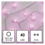 LED fényfüzér, cseresznye – golyók 2,5 cm, 4 m, kültéri és beltéri, rózsaszínű, időzítő thumbnail 1