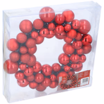 CHRISTMAS GIFTS Karácsonyi gömb koszorú 55db piros 36x8cm 250gr PP műanyag thumbnail 3
