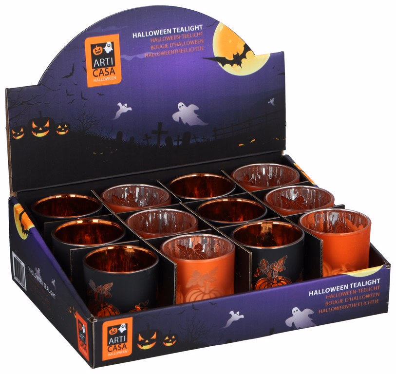 ARTICASA Halloween tealight holder 2as Hallow ⌀6.1x7.5cm displ12 130g GL BC - Image 1 of 1
