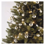 LED karácsonyi fényfüzér – ezüst gömb csillagokkal,1,9m, 2xAA, beltéri, meleg fehér, időz. thumbnail 5