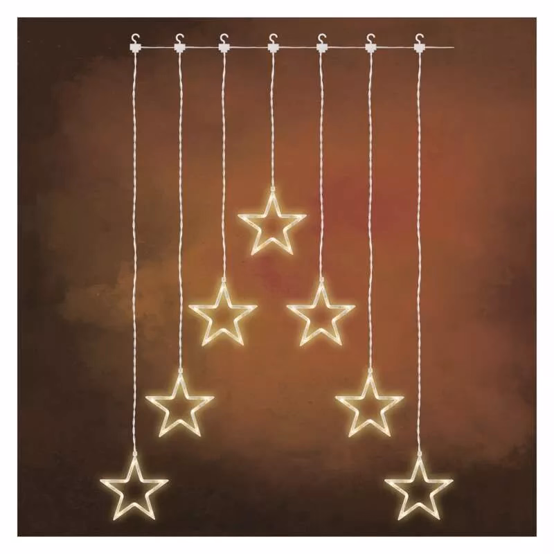 LED karácsonyi fényfüggöny – 7 csillag, 67x125cm, kültéri és beltéri, meleg fehér - Image 1 of 6