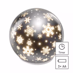 LED karácsonyi üveggömb – hópelyhek, 12 cm, 3x AA, beltéri, meleg fehér, időzítő thumbnail 2
