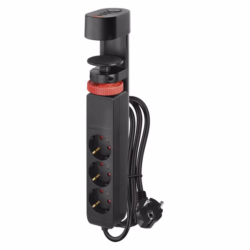 Emos Hosszabbító kábel 1,5 m/3 aljzat/kapcsoló/asztalra szerelhető/USB/fekete/PVC/1,5 mm2 - Image 1 of 5
